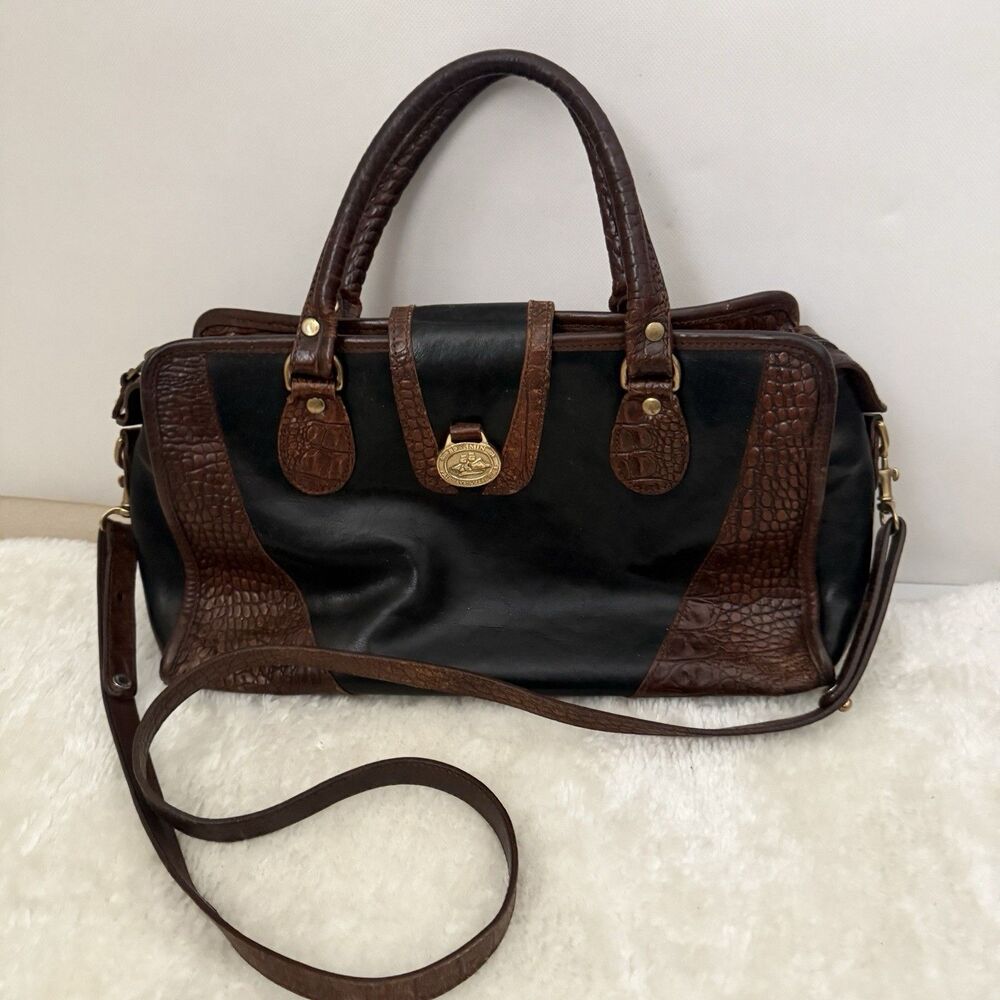 Vintage Brahmin Doctor Bag Purse Croc Embossed Brown Shoulder Double Strap